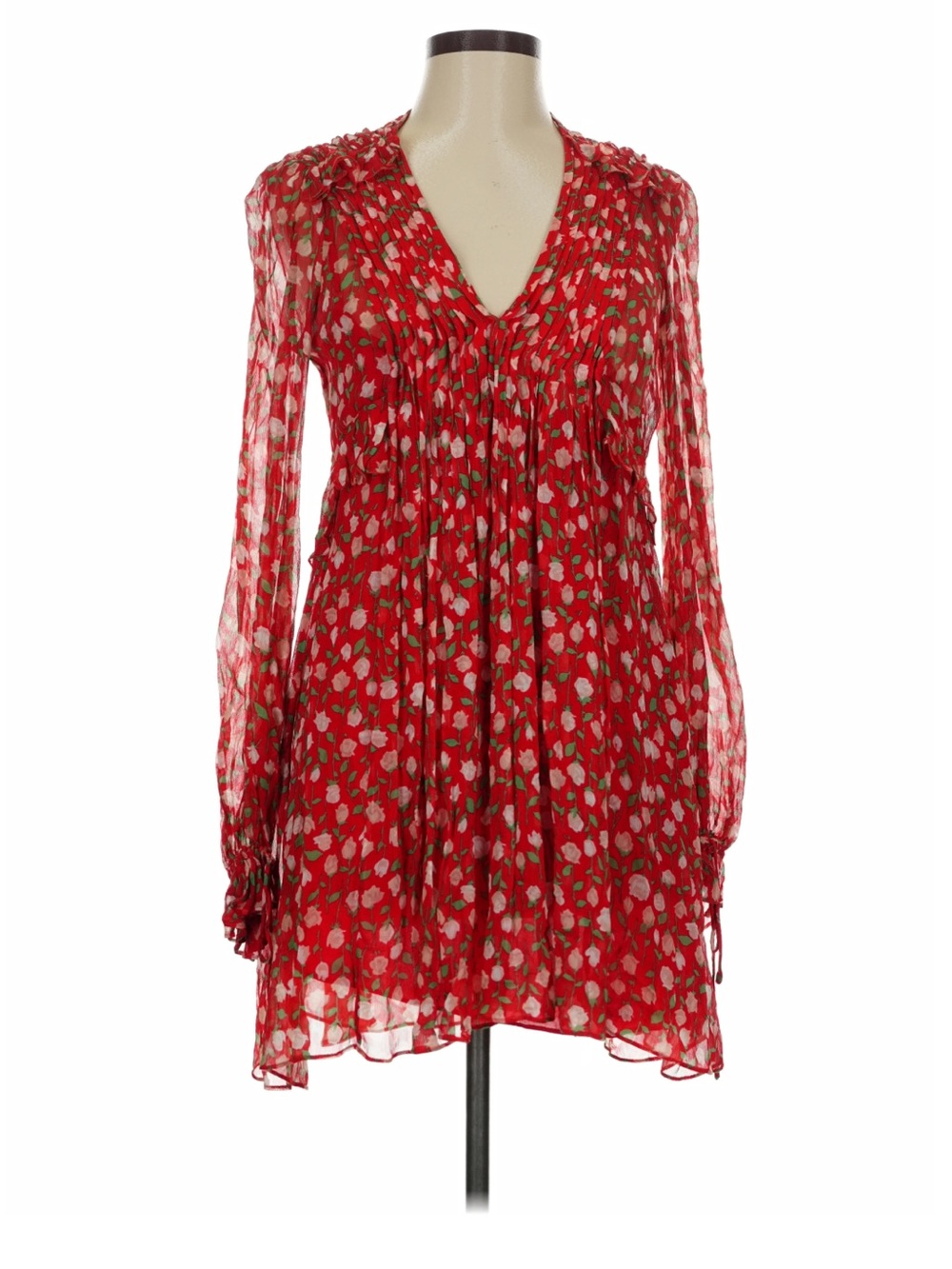 The Kopples Red Floral V-Neck Long Sleeve Dress